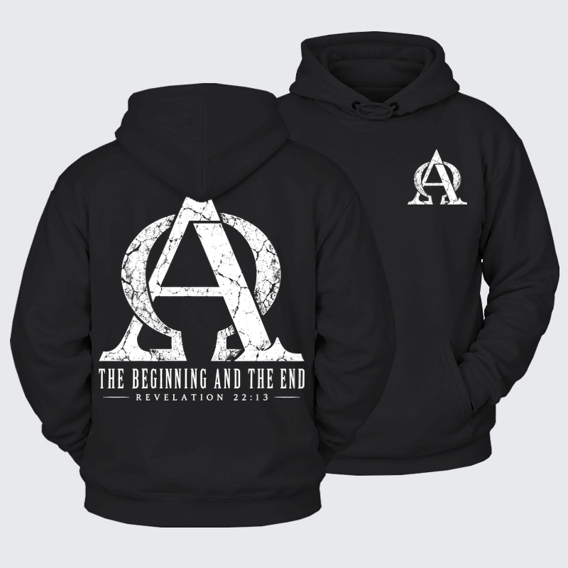 Plush Fleece-Lined Hoodie - Alpha & Omega – The Beginning and the End - Black (front and back)
