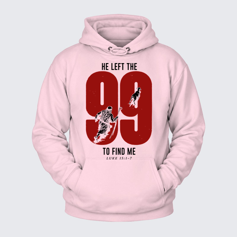 Plush Fleece-Lined Hoodie - He Left The 99 To Find Me - Light Pink (front)