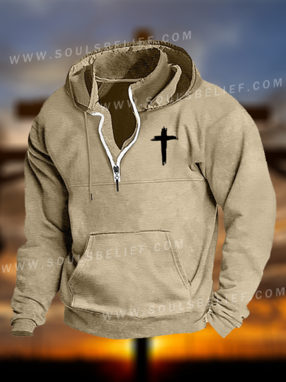 Cross Printed Christian Pocket Zipper Hoodies