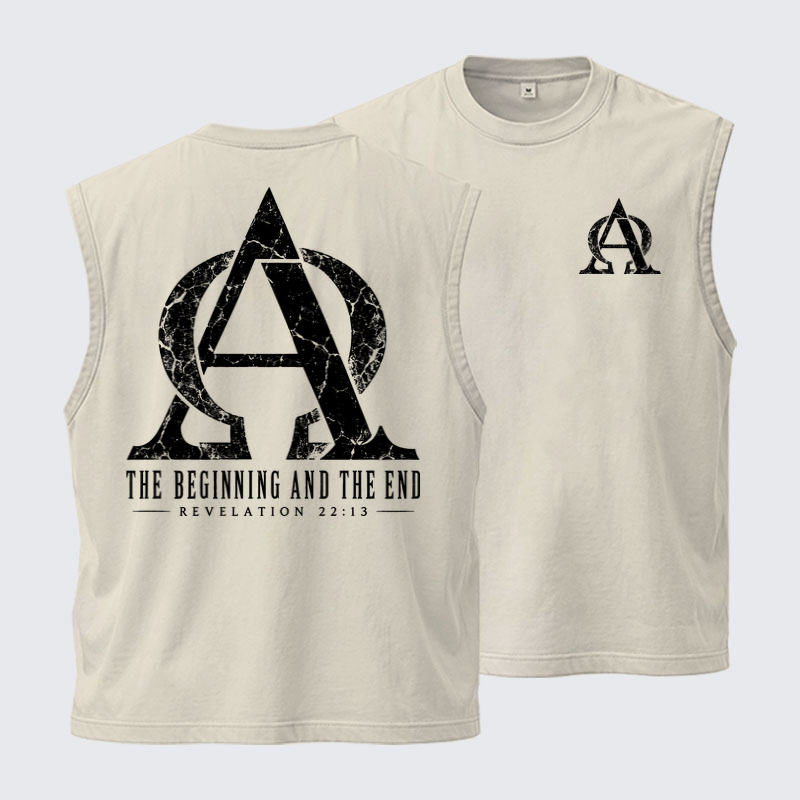 Washed Tank Top - Alpha & Omega – The Beginning and the End - Beige (front and back)