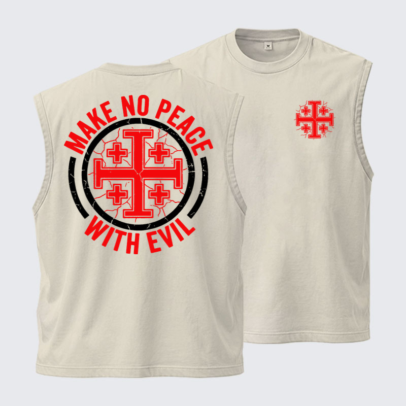 Washed Tank Top - Make No Peace with Evil Knight Templar Jerusalem Cross - Beige (front and back)