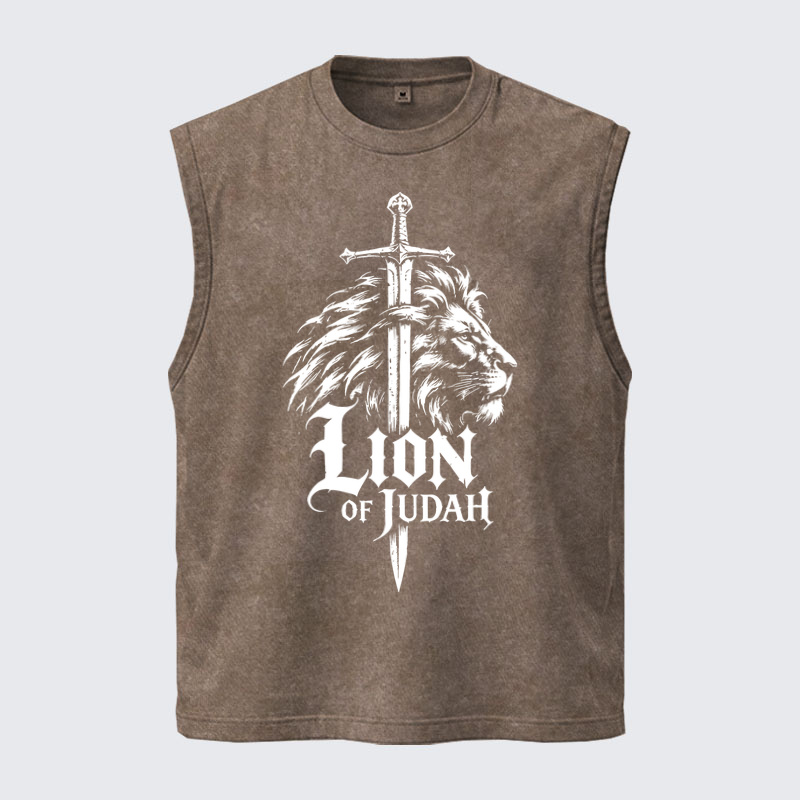 Washed Tank Top - Lion of Judah - Coffee (front)