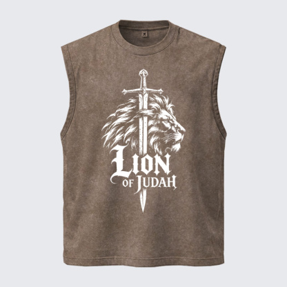 Washed Tank Top - Lion of Judah - Coffee (front)