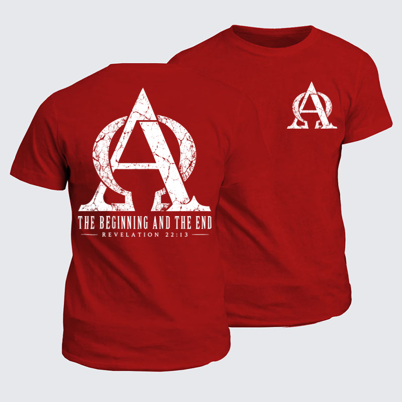 Classic Cotton Tee - Alpha & Omega – The Beginning and the End - Red (front and back)