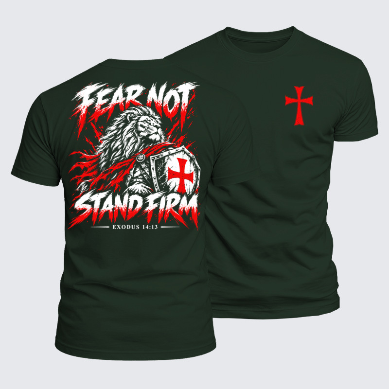 Luxe Mercerized Cotton Tee - Fear Not – Stand Firm Lion - Forest Green (front and back)