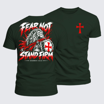 Luxe Mercerized Cotton Tee - Fear Not – Stand Firm Lion - Forest Green (front and back)