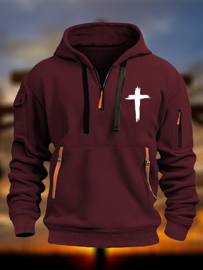 Cross Printed Zipper Hoodies