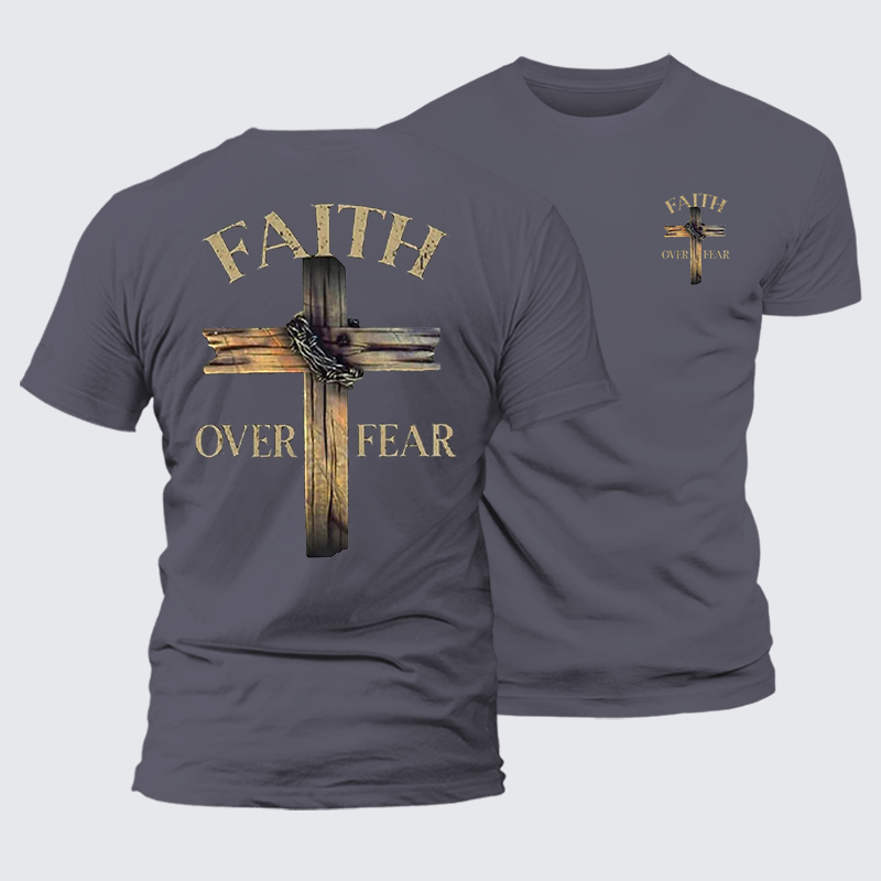 Cross Faith Over Fear Jesus God Christian Premium Mercerized Cotton Tee