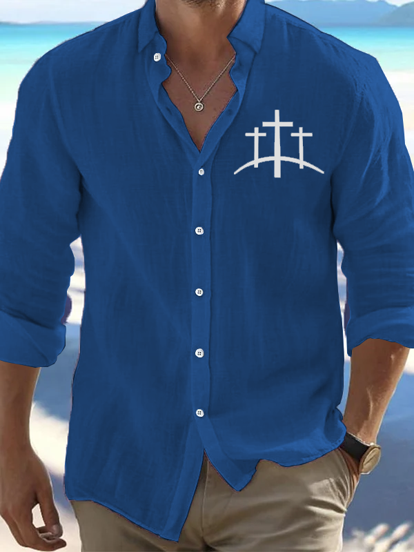 Men's Cross Printed Simple Resort Casual Shirt