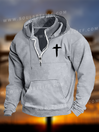 Cross Printed Christian Pocket Zipper Hoodies