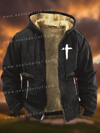 Cross Printed Zipper Hooded Jacket