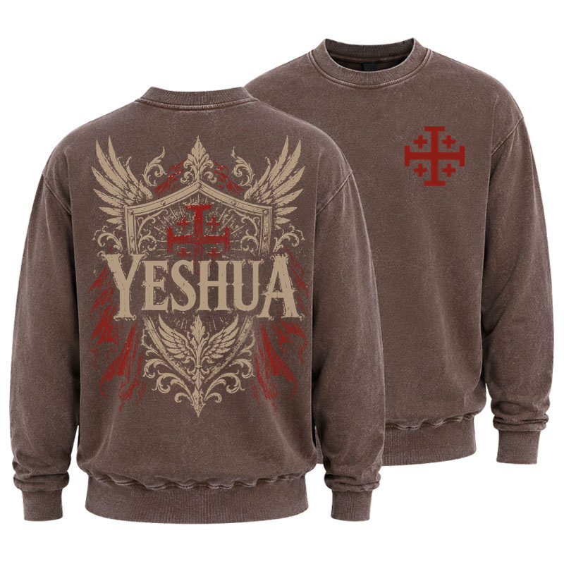 Washed Sweatshirt - Yeshua – King of Kings - Coffee (front and back)