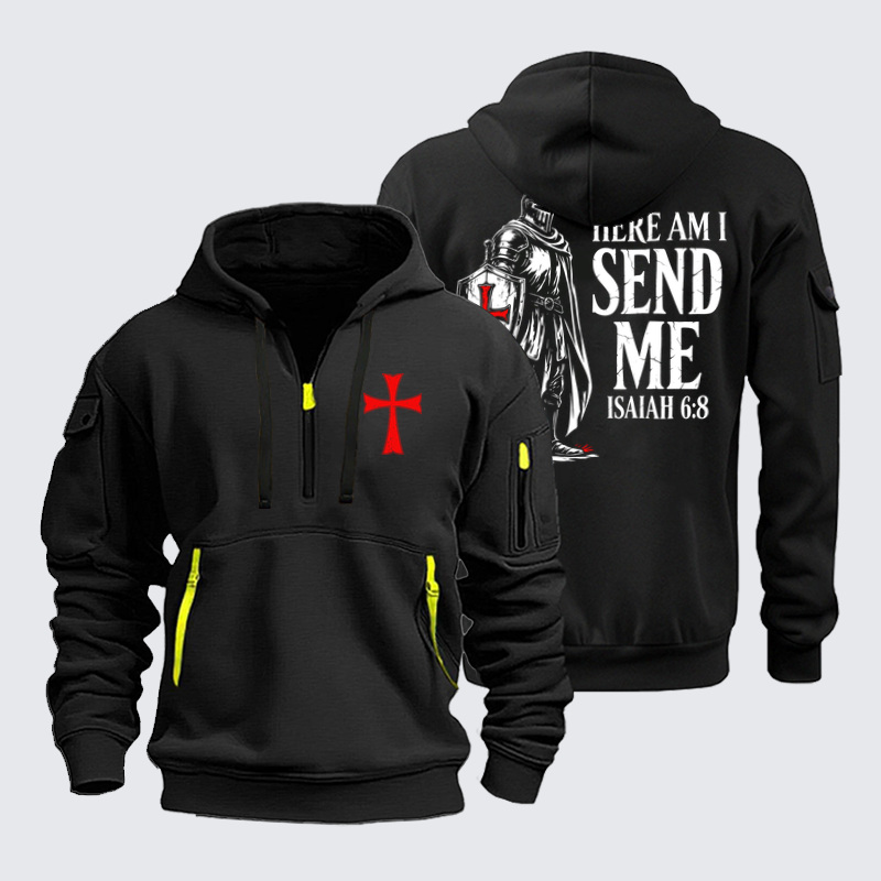 Zipper Hoodies - Templar Knight Faith Warrior - Black (front and back)
