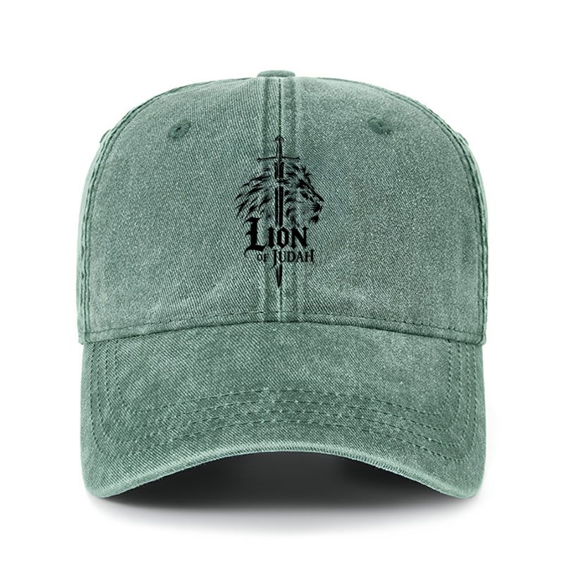 Heritage Washed Cap - Lion of Judah - Dark Green (front)