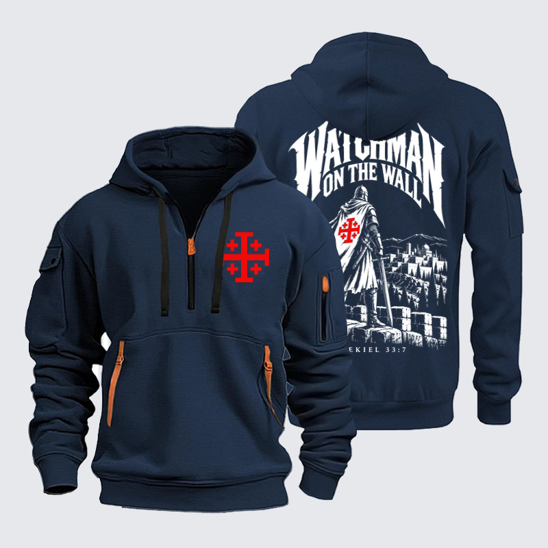 Zipper Hoodies - Watchman on the Wall – Ezekiel 33:7 - Navy (front and back)