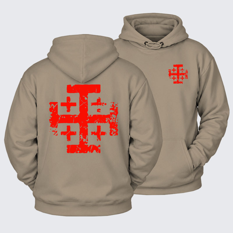 Plush Fleece-Lined Hoodie - Knights Templar Jerusalem Cross