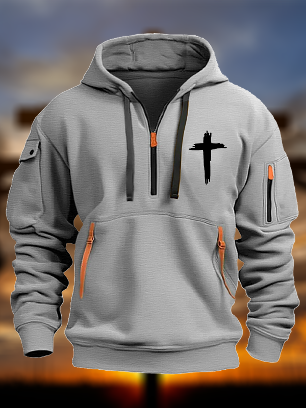Cross Printed Zipper Hoodies