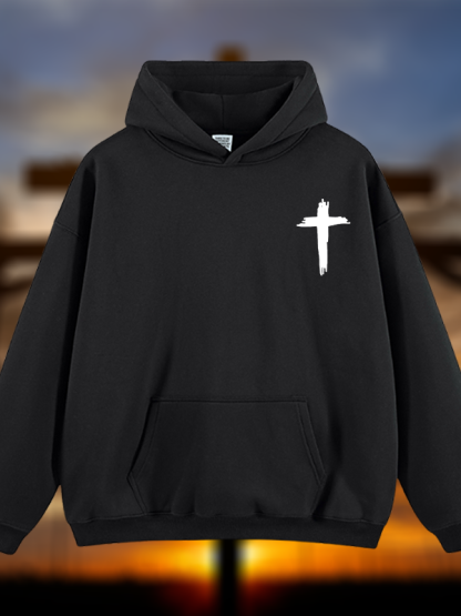 Cross Printed Jesus God Christian Plush Fleece-Lined Hoodie