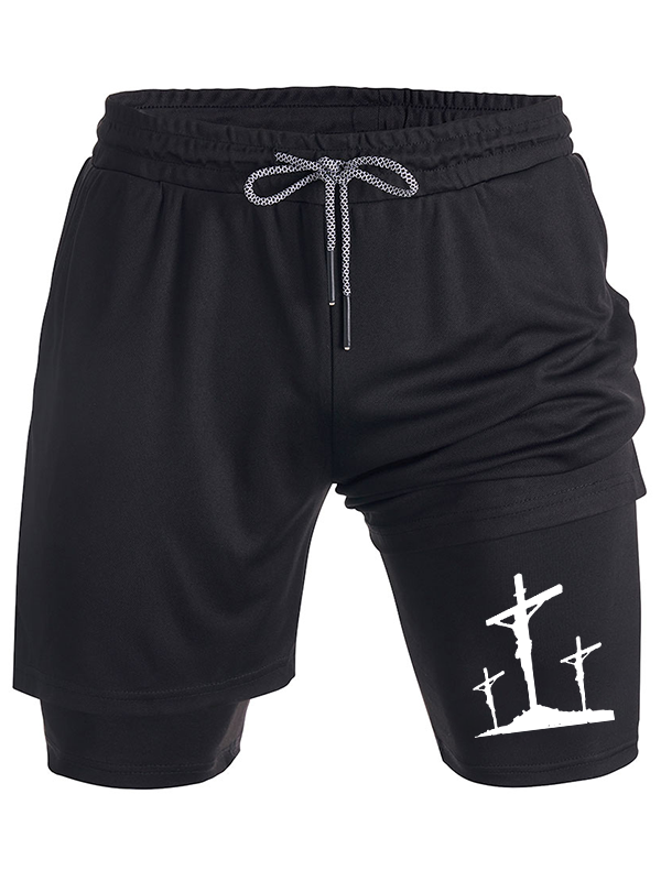 Faith Printed Cross Christian Performance Shorts