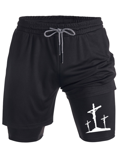Faith Printed Cross Christian Performance Shorts