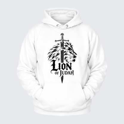 Plush Fleece-Lined Hoodie - Lion of Judah - White (front)