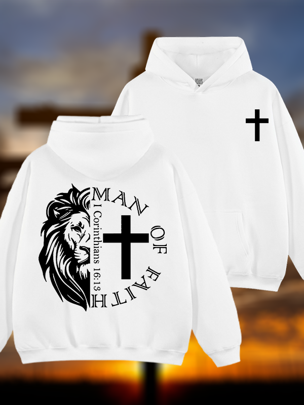 Man Of Faith Jesus God Christian Plush Fleece-Lined Hoodie