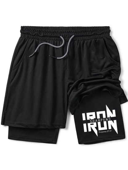 IRON SHARPENS IRON Proverbs 27:17 Christian Performance Shorts