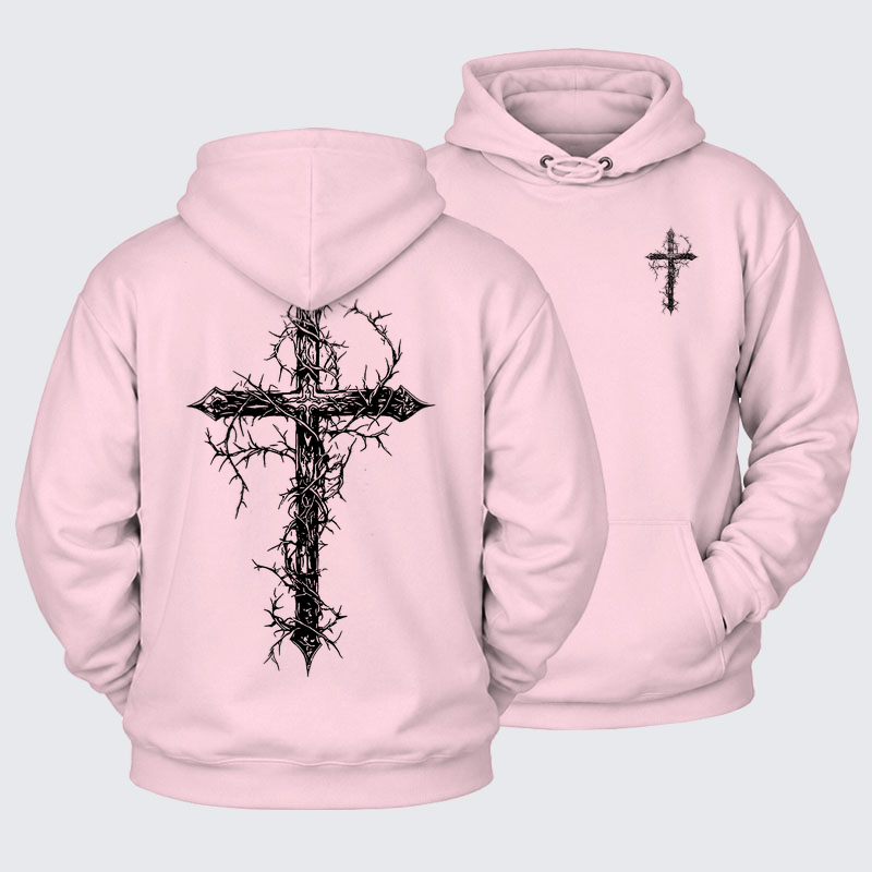 Plush Fleece-Lined Hoodie - Cross - Light Pink (front and back)