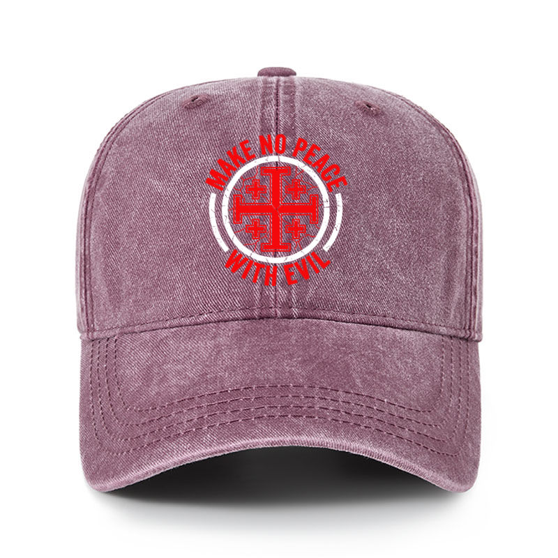 Heritage Washed Cap - Make No Peace with Evil Knight Templar Jerusalem Cross - Wine Red (front)