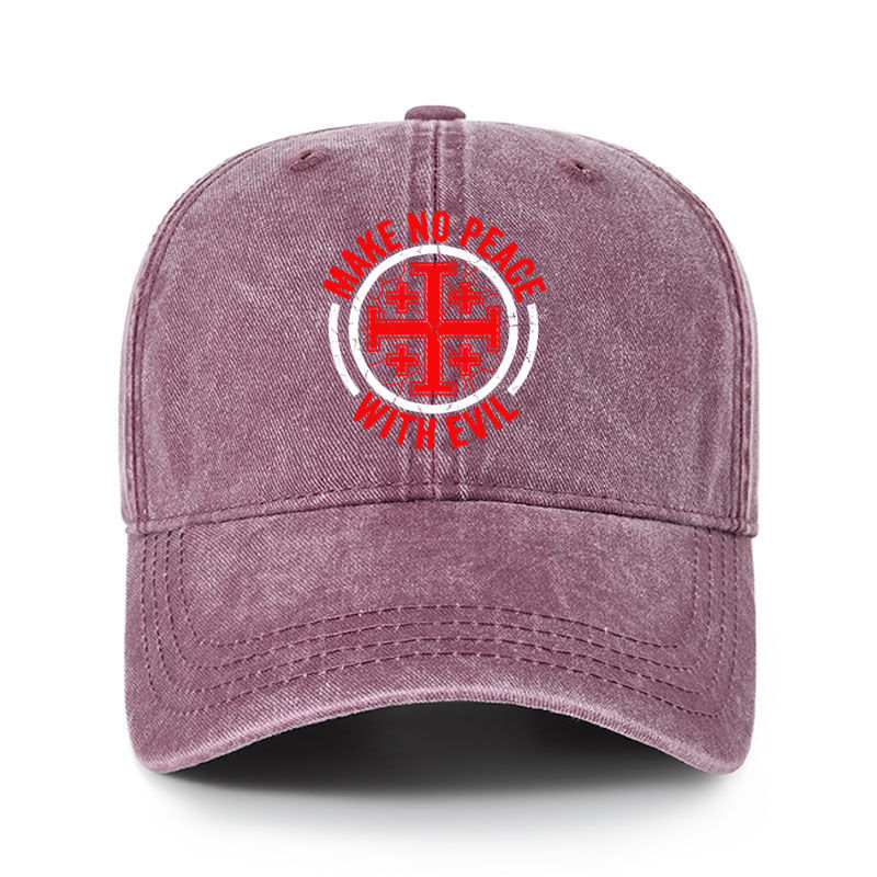 Heritage Washed Cap - Make No Peace with Evil Knight Templar Jerusalem Cross - Wine Red (front)
