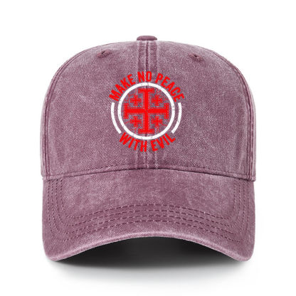 Heritage Washed Cap - Make No Peace with Evil Knight Templar Jerusalem Cross - Wine Red (front)