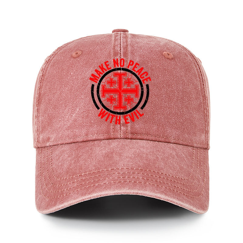 Heritage Washed Cap - Make No Peace with Evil Knight Templar Jerusalem Cross - Brick Red (front)