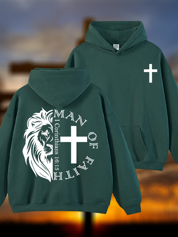 Man Of Faith Jesus God Christian Plush Fleece-Lined Hoodie