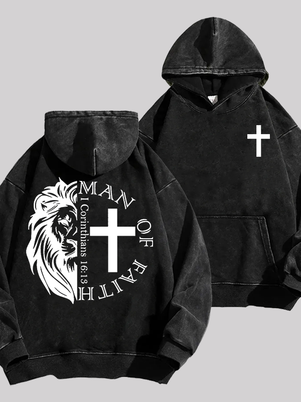 Man Of Faith Jesus God Christian Washed Hoodie