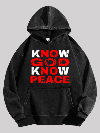 Know God Know Peace Jesus God Christian Washed Hoodie