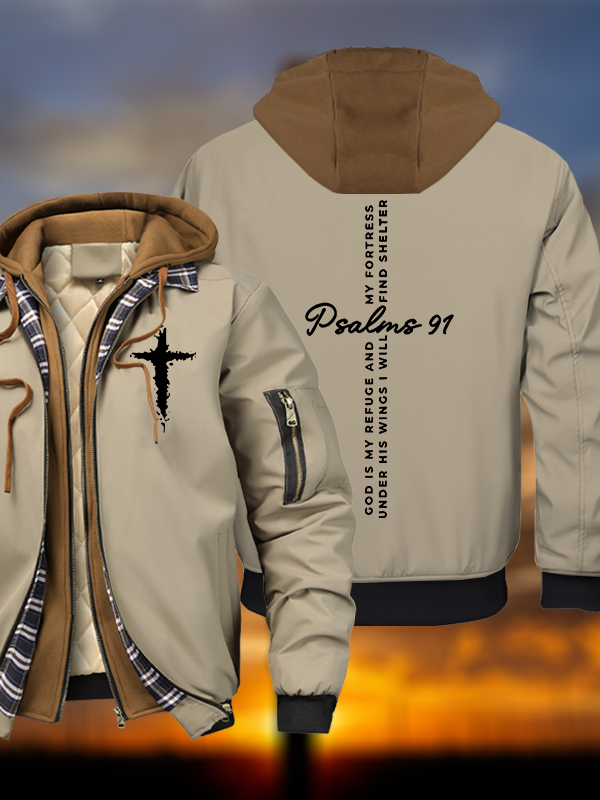 Psalm 91 Warm Hooded Bomber Jacket