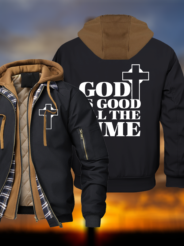 God Is Good Warm Hooded Bomber Jacket