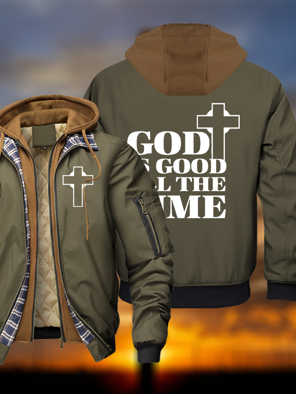 God Is Good Warm Hooded Bomber Jacket