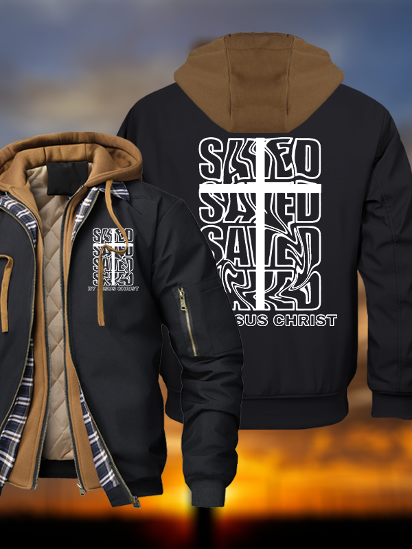 Saved By Jesus Christ Warm Hooded Bomber Jacket