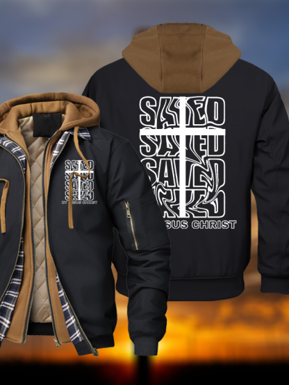 Saved By Jesus Christ Warm Hooded Bomber Jacket