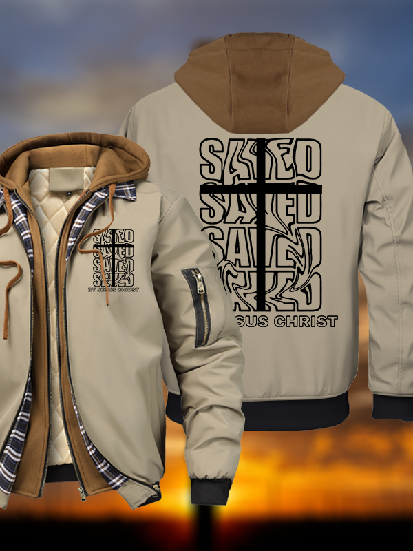 Saved By Jesus Christ Warm Hooded Bomber Jacket
