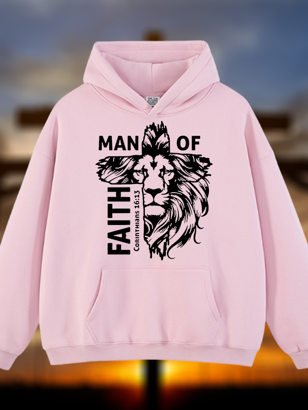 Man Of Faith Jesus God Christian Plush Fleece-Lined Hoodie