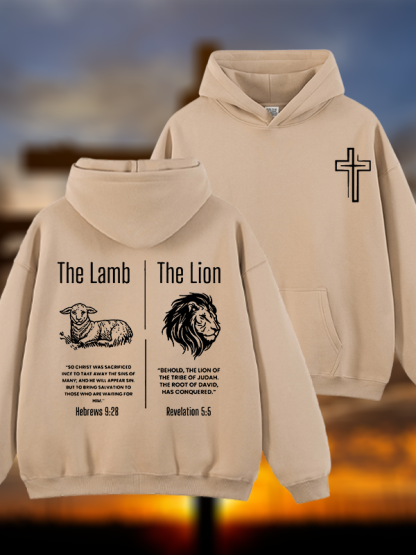 The Lamb & The Lion Jesus God Christian Plush Fleece-Lined Hoodie