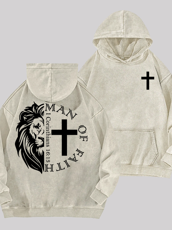 Man Of Faith Jesus God Christian Washed Hoodie