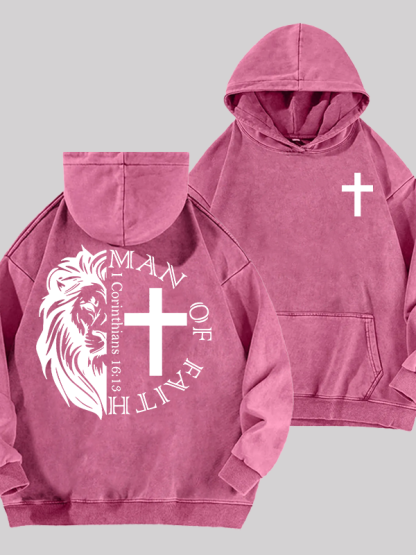 Man Of Faith Jesus God Christian Washed Hoodie