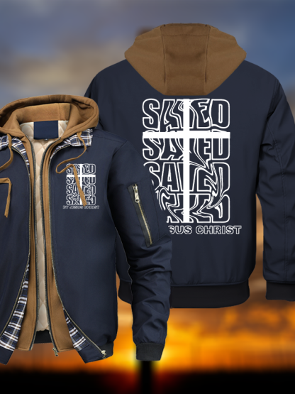 Saved By Jesus Christ Warm Hooded Bomber Jacket