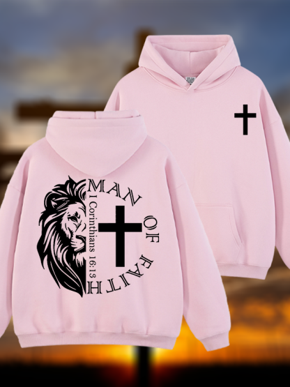Man Of Faith Jesus God Christian Plush Fleece-Lined Hoodie
