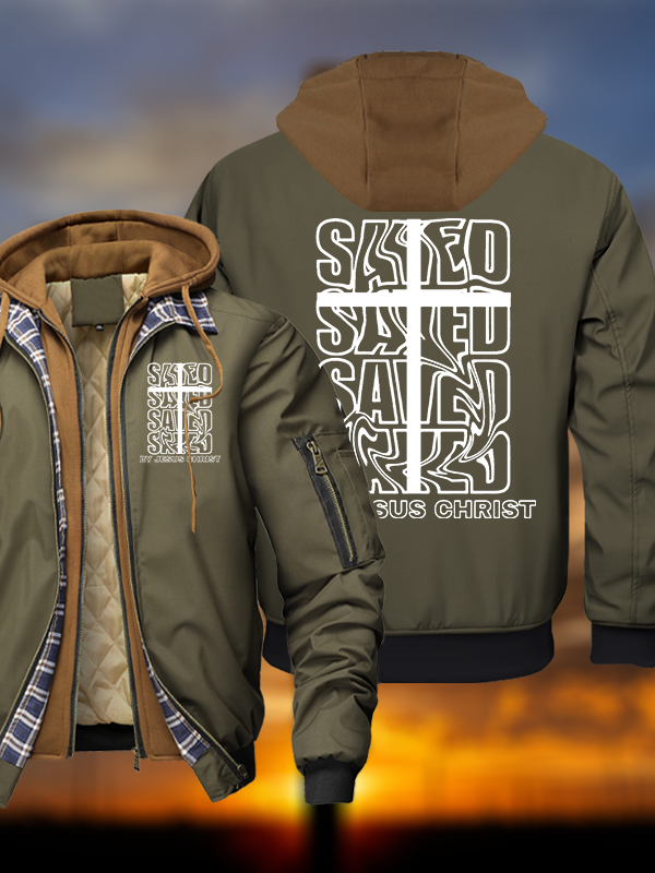 Saved By Jesus Christ Warm Hooded Bomber Jacket