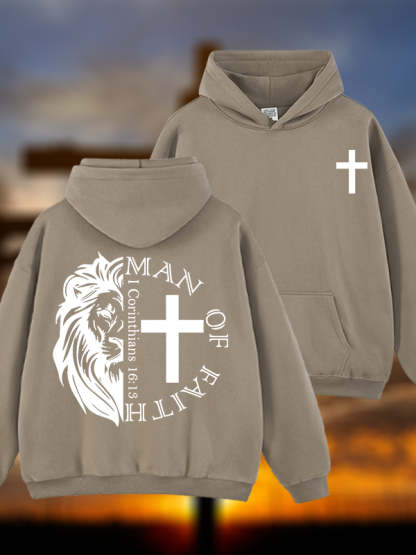 Man Of Faith Jesus God Christian Plush Fleece-Lined Hoodie