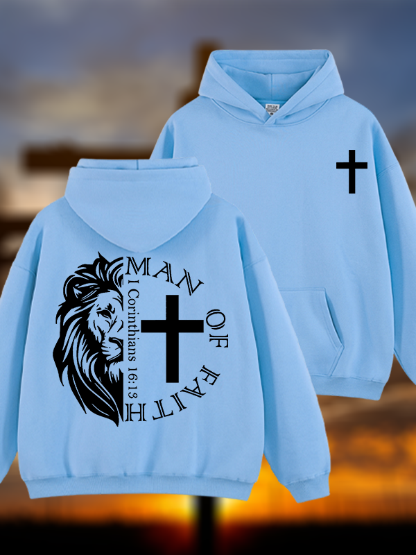 Man Of Faith Jesus God Christian Plush Fleece-Lined Hoodie